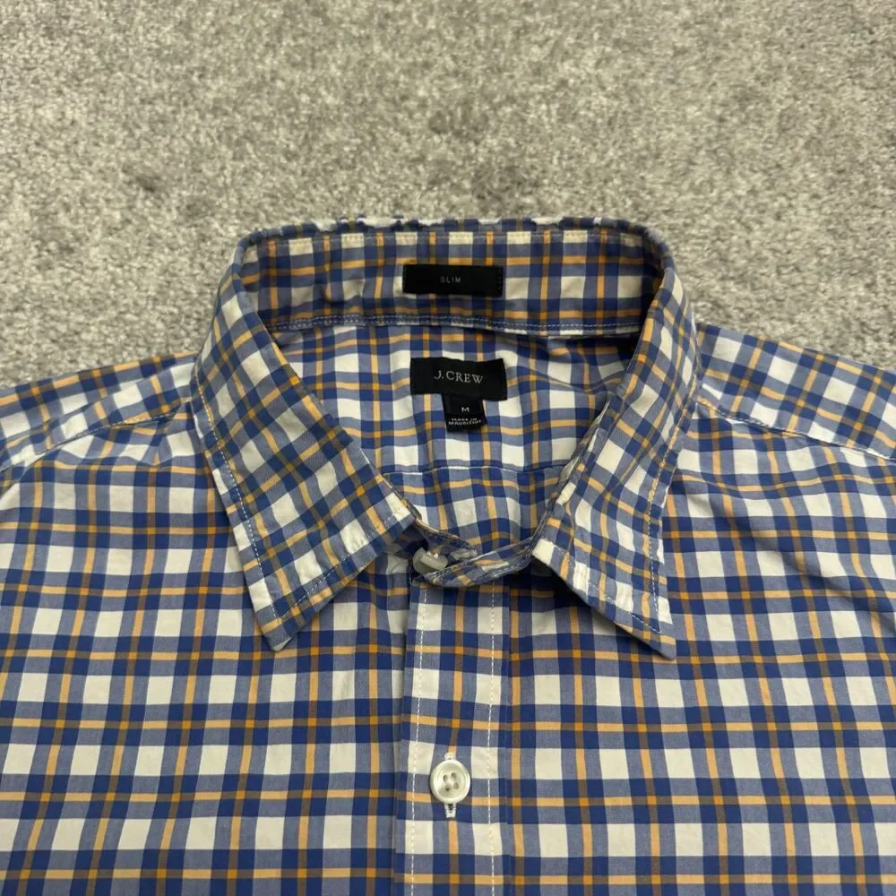 J.Crew Slim Fit Button Down Shirt Mens Medium Blue Orange Plaid Cotton Casual